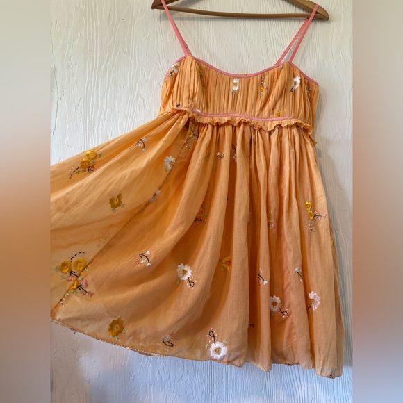 Free People Alana Babydoll Floral Apricot Peach Mini Strappy Sundress Dress - Picture 9 of 17